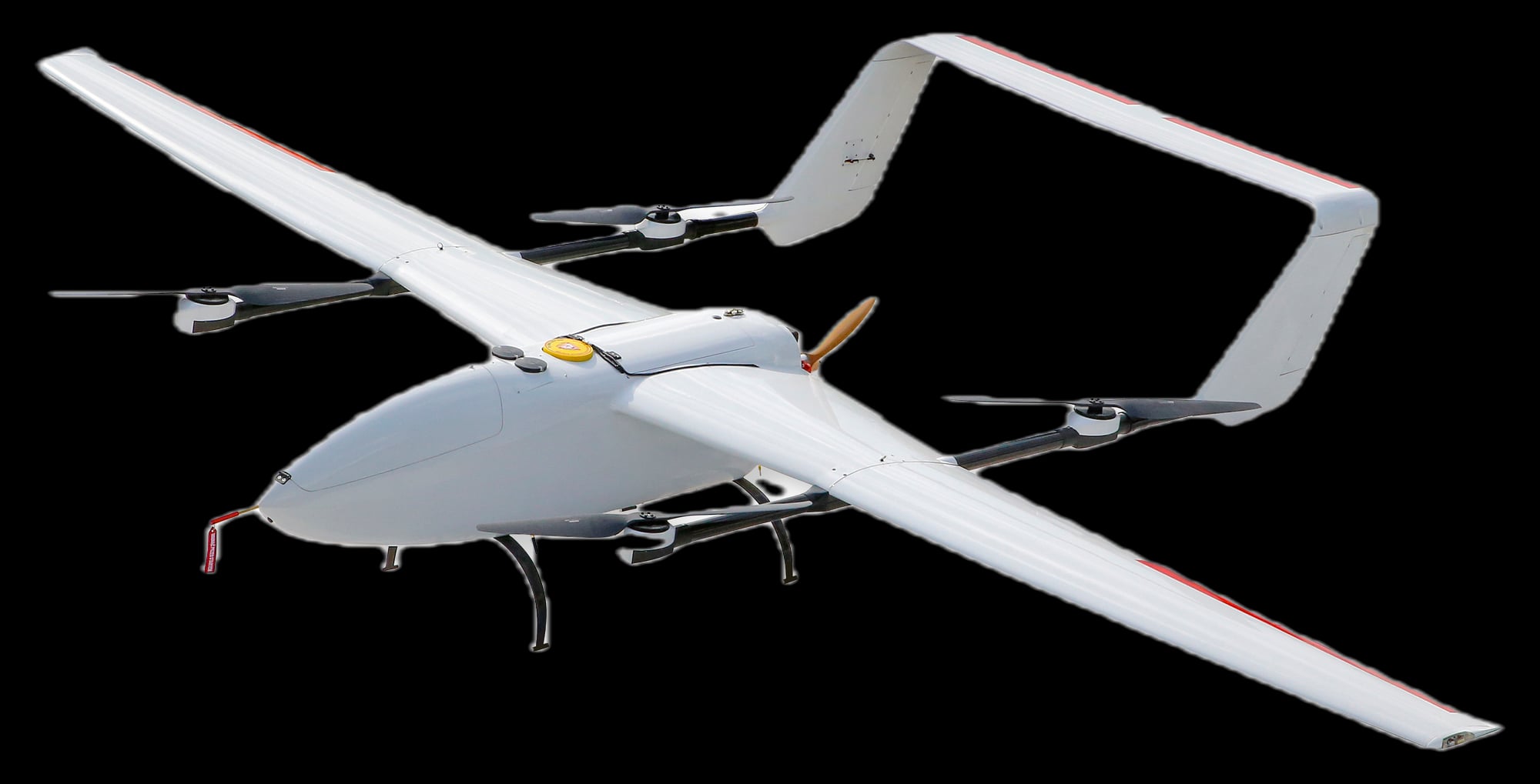 Bezzałogowy statek powietrzny G2-VTOL z czterema wirnikami do pionowego startu, widziany z góry